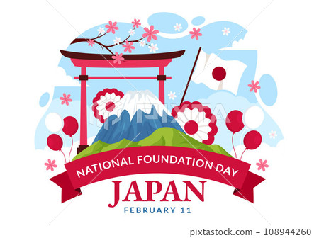 Happy Japan National Foundation Day Vector Illustration on February 11 with Famous Japanese Landmarks and Flag in Flat Kids Cartoon Background 108944260