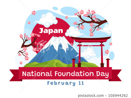 Happy Japan National Foundation Day Vector Illustration on February 11 with Famous Japanese Landmarks and Flag in Flat Kids Cartoon Background Happy Japan National Foundation Day Vector Illustration on February 11 with Famous Japanese Landmarks and Flag in Flat Kids Cartoon Background 108944262