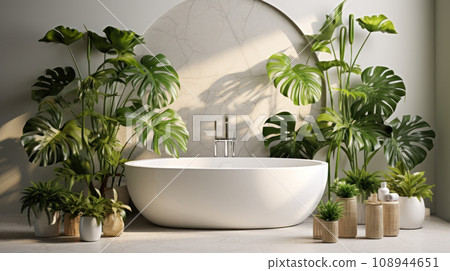 Luxurious tropical monstera half white style... - Stock Illustration  [108944651] - PIXTA