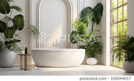 Luxurious tropical monstera half white style... - Stock Illustration  [108944657] - PIXTA