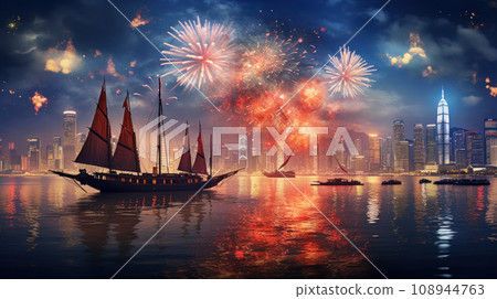 Hong Kong Happy New Year Festival and Firework Hong Kong Happy New Year Festival and Firework 108944763