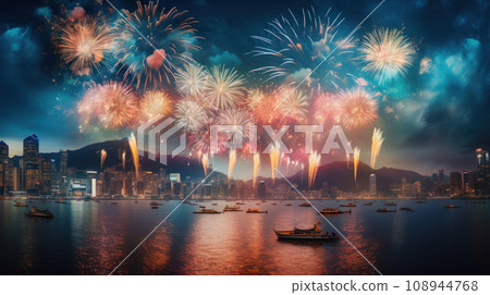 Hong Kong Happy New Year Festival and Firework Hong Kong Happy New Year Festival and Firework 108944768