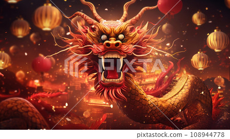 A Dragon Golden Chinese New Year, red background A Dragon Golden Chinese New Year, red background 108944778