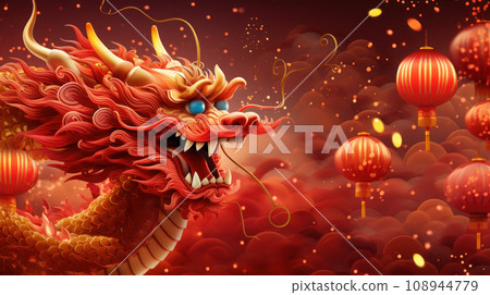 A Dragon Golden Chinese New Year, red background A Dragon Golden Chinese New Year, red background 108944779