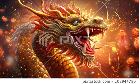 A Dragon Golden Chinese New Year, red background A Dragon Golden Chinese New Year, red background 108944780