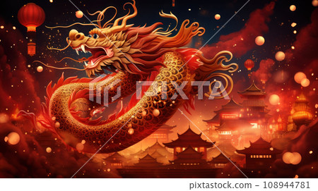 A Dragon Golden Chinese New Year, red background A Dragon Golden Chinese New Year, red background 108944781