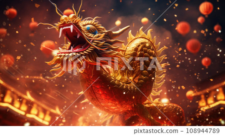 A Dragon Golden Chinese New Year 2024 A Dragon Golden Chinese New Year 2024 108944789