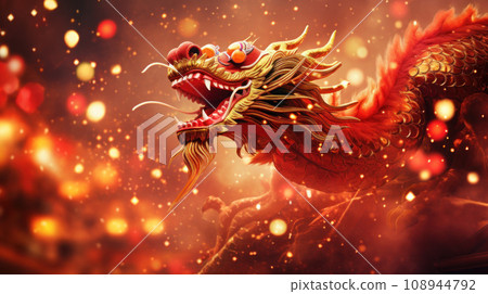 A beautiful Dragon Golden Chinese New Year 2024 A beautiful Dragon Golden Chinese New Year 2024 108944792