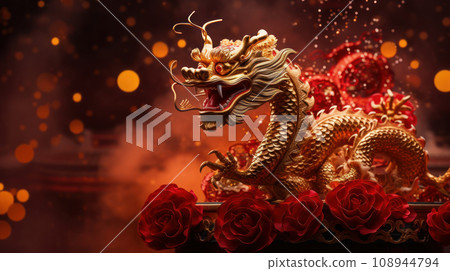 A beautiful Dragon Golden Chinese New Year 2024 A beautiful Dragon Golden Chinese New Year 2024 108944794