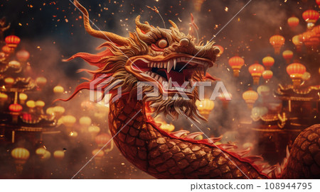 A beautiful Dragon Golden Chinese New Year 2024 A beautiful Dragon Golden Chinese New Year 2024 108944795