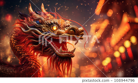 A beautiful Dragon Golden Chinese New Year 2024 A beautiful Dragon Golden Chinese New Year 2024 108944796