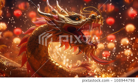 A beautiful Dragon Golden Chinese New Year 2024 A beautiful Dragon Golden Chinese New Year 2024 108944798
