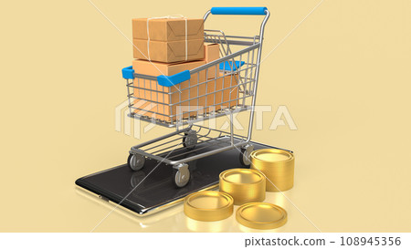 The trolley and mobile for shopping online concept 3d rendering. The trolley and mobile for shopping online concept 3d rendering. 108945356