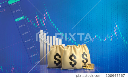 The Money Bag and gold coins on Business Background 3d rendering. The Money Bag and gold coins on Business Background 3d rendering. 108945367