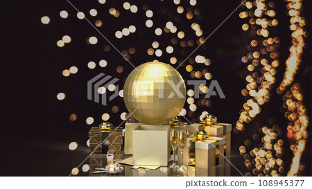 The disco ball or mirror ball and gift box for party concept 3d rendering 108945377