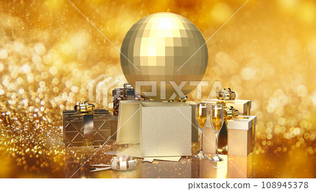The disco ball or mirror ball and gift box for party concept 3d rendering 108945378