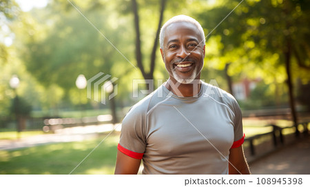 Senior black man exercising in the park "AI generated image" 108945398