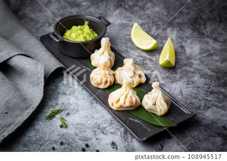 manti - baked pie with beef in national oriental style 108945517