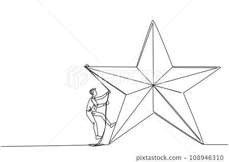 Continuous one line drawing businessman climbing star with rope. Entrepreneurs strive extra hard to reach the goals hang in the stars. Dream come true. Single line draw design vector illustration 108946310