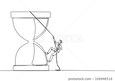 Single one line drawing businessman climbs hourglass with rope. The countdown is set. Deadline is coming soon. Time management must be good. Work smart. Continuous line design graphic illustration Single one line drawing businessman climbs hourglass with rope. The countdown is set. Deadline is coming soon. Time management must be good. Work smart. Continuous line design graphic illustration 108946518