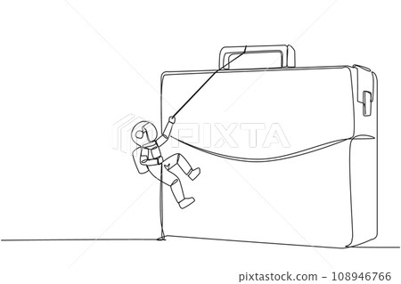 Single continuous line drawing young astronaut climbs briefcase with rope. A metaphor for building a business from scratch. Growing and having many relationships. One line design vector illustration Single continuous line drawing young astronaut climbs briefcase with rope. A metaphor for building a business from scratch. Growing and having many relationships. One line design vector illustration 108946766