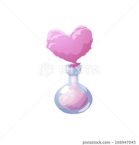 Magic love spell potion in bottle, realistic vector illustration isolated. Magic love spell potion in bottle, realistic vector illustration isolated. 108947045