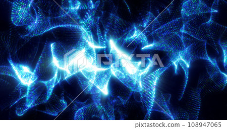 Abstract blue waves and smoke from particles of energy magical bright glowing liquid, background 108947065
