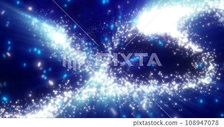 Abstract festive bright background from blue fireworks lines and rays of salutes and fiery sparks 108947078