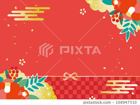 New Year background camellia mizuhiki illustration 108947310