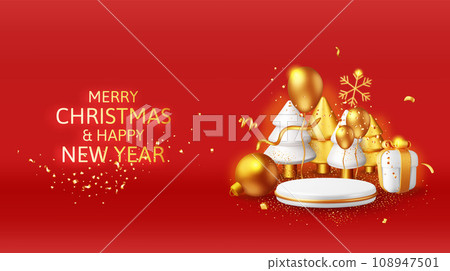 3D Cylinder Pedestal Podium and Christmas Tree. 3D Cylinder Pedestal Podium and Christmas Tree. 108947501