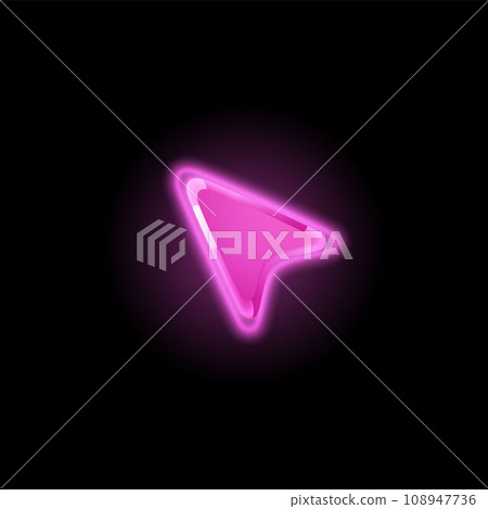 Glowing glassy arrow button, cursor game, pink sign indicating direction option for game ui interface, vector pointer 108947736