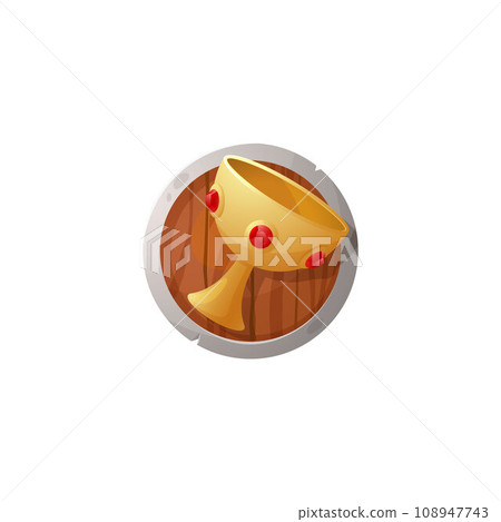 Game shield with golden goblet on it, 3D realistic vector illustration isolated. 108947743