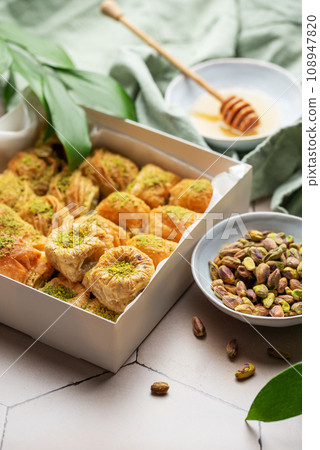 Assortment of Turkish baklava dessert Assortment of Turkish baklava dessert 108947820