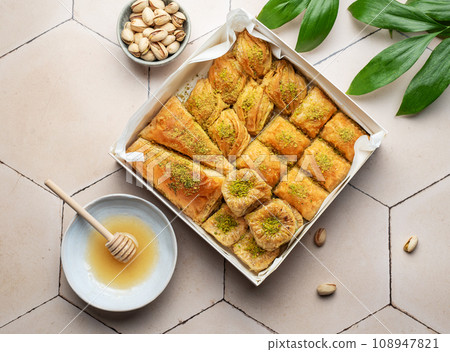 Assortment of Turkish baklava dessert Assortment of Turkish baklava dessert 108947821