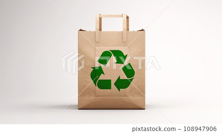 paper bag with a recycling symbol promotes the idea of eco-conscious packaging and recyclability. paper bag with a recycling symbol promotes the idea of eco-conscious packaging and recyclability. 108947906