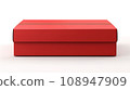 Viewed from the front, a red cardboard box stands on a clean white background 108947909