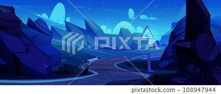 Winding mountain road perspective at night 108947944