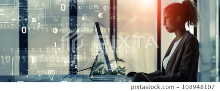 Foreign women working in the office and digital technology Foreign women working in the office and digital technology 108948107