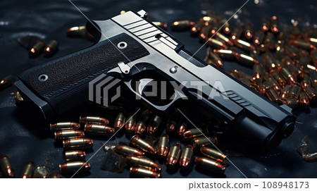 Black pistol and bullets 108948173