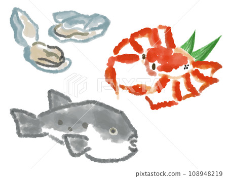 水彩風格手繪插圖冬天的味道,海鮮 水彩風格手繪插圖冬天的味道,海鮮 108948219
