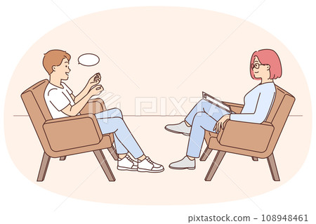 Man talking with psychologist at session 108948461