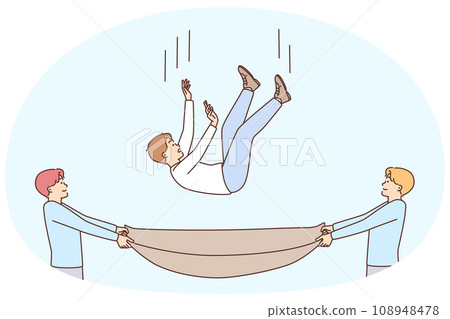 Men with cloth saving guy from falling 108948478