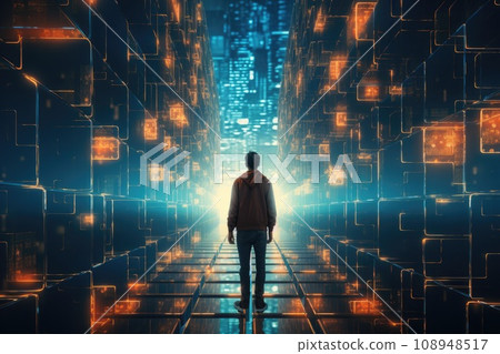 Programer at Data center with cyberspace. technology background. Generative AI 108948517
