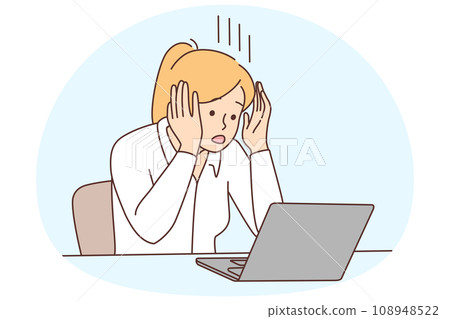 Frustrated woman shocked by online news Frustrated woman shocked by online news 108948522