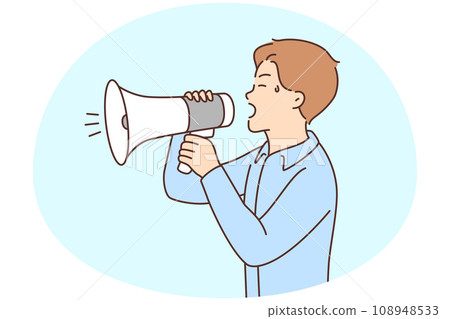 Unhappy man scream in loudspeaker 108948533