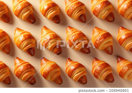 Pattern of fresh French croissants, flat lay 108948801