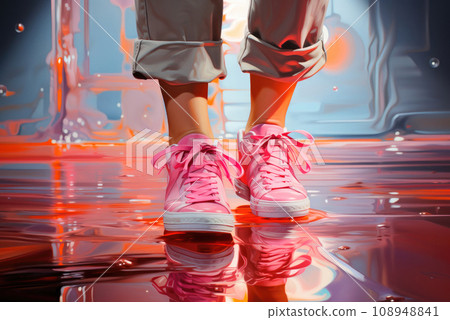 Pink sneakers on a dancer close up 108948841