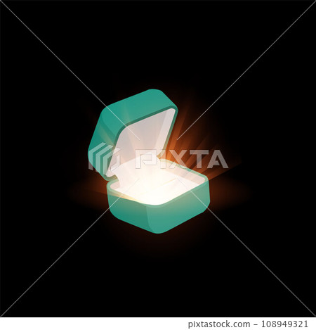 Open box for jewelry ring with glow, realistic vector illustration isolated. 108949321