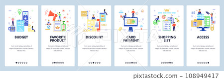 Shopping website and mobile app onboarding screens vector template Shopping website and mobile app onboarding screens vector template 108949417