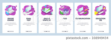 Online education website and mobile app onboarding screens vector template 108949434
